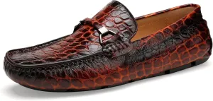 Lightweight Leather Loafers for Men, Crocodile Pattern Causel Slip on Loafers Driving Shoes