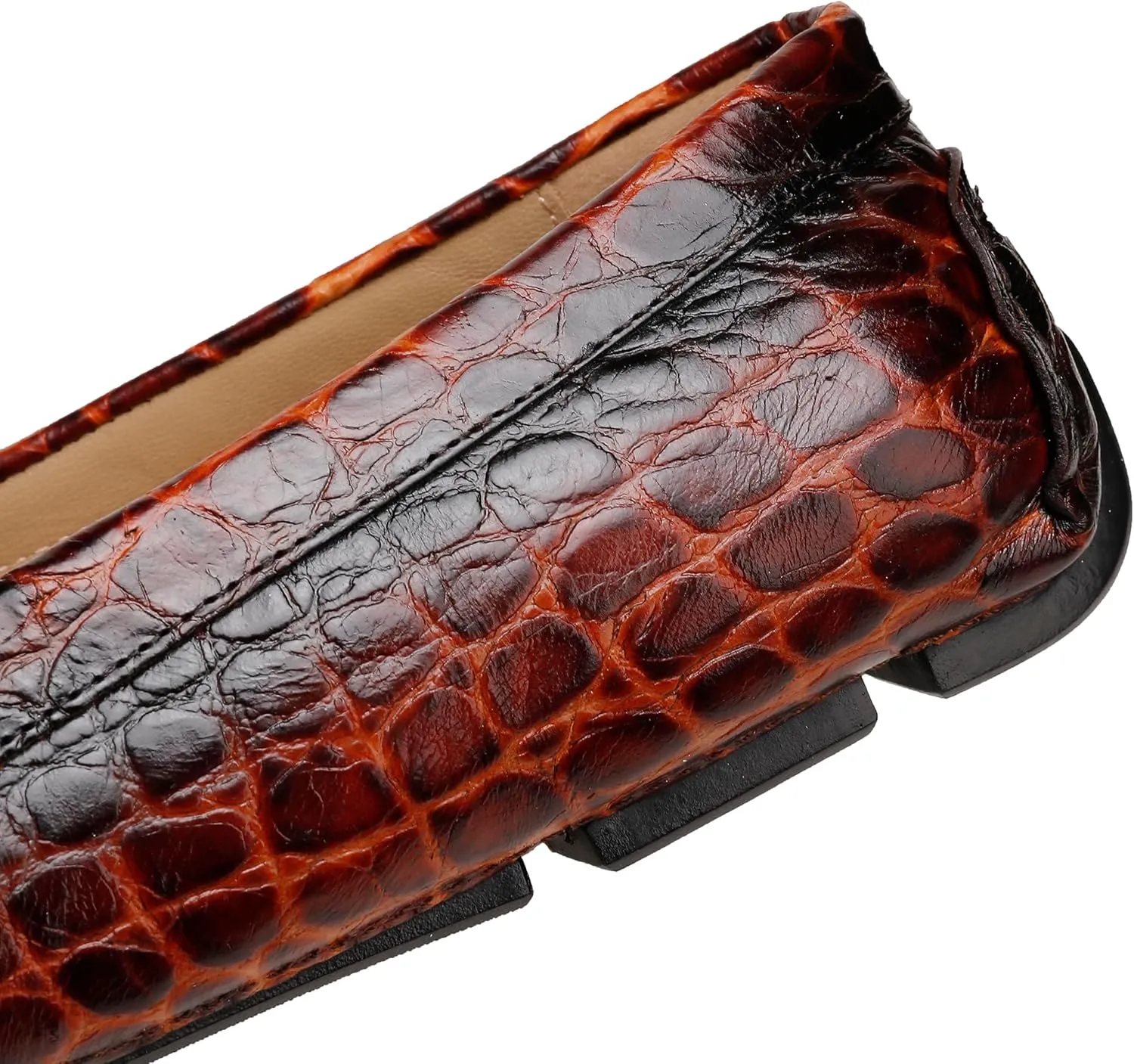 Lightweight Leather Loafers for Men, Crocodile Pattern Causel Slip on Loafers Driving Shoes