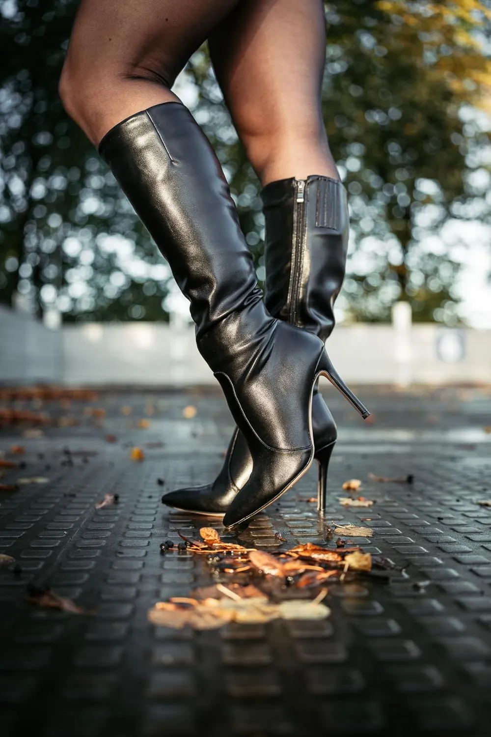 LISHAN Women's Pointed Toe Under the Knee High Boots Stiletto High Heels