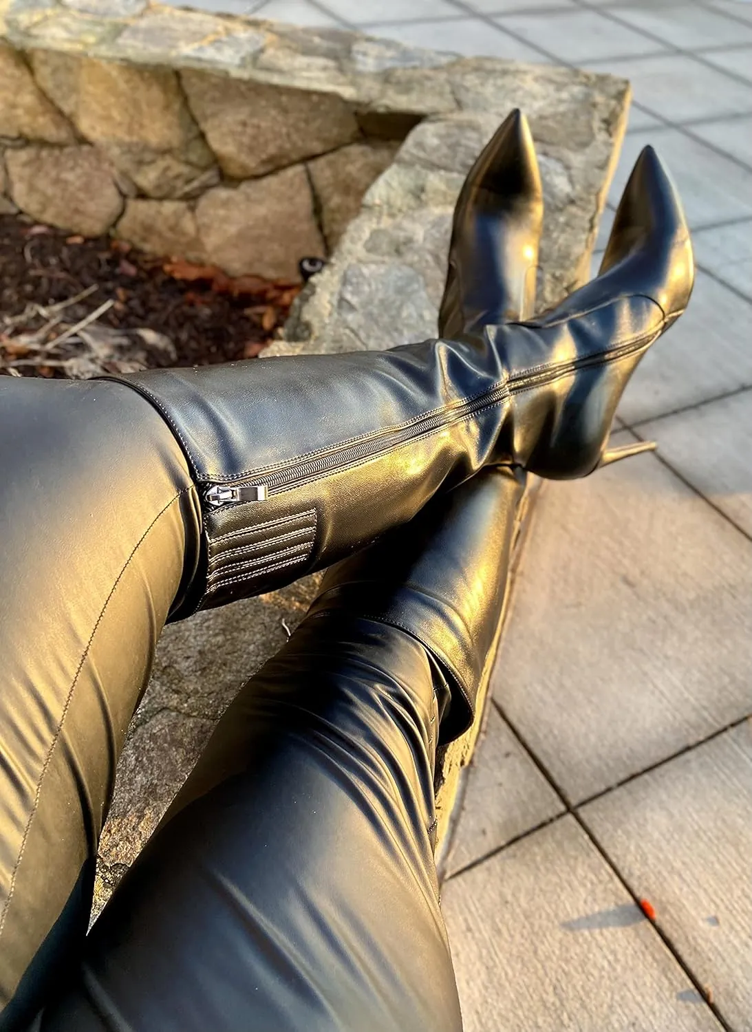 LISHAN Women's Pointed Toe Under the Knee High Boots Stiletto High Heels