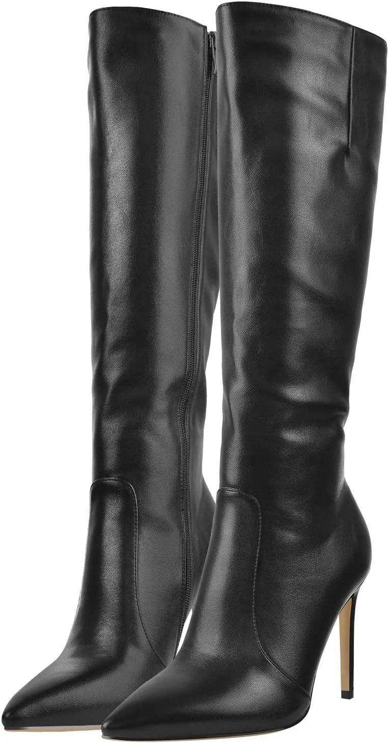 LISHAN Women's Pointed Toe Under the Knee High Boots Stiletto High Heels