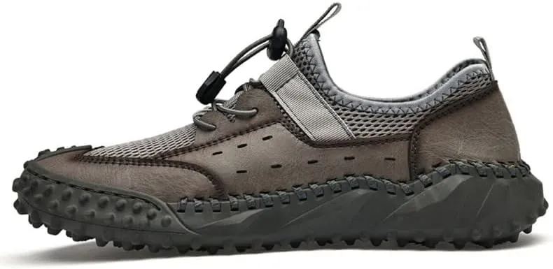 LLTMALL Men's Breathable Mesh Leather Trekking Shoes Outdoor Backpacking Hiking Sneakers