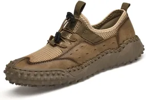 LLTMALL Men's Breathable Mesh Leather Trekking Shoes Outdoor Backpacking Hiking Sneakers