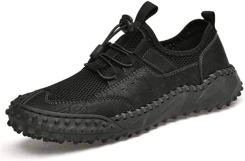 LLTMALL Men's Breathable Mesh Leather Trekking Shoes Outdoor Backpacking Hiking Sneakers