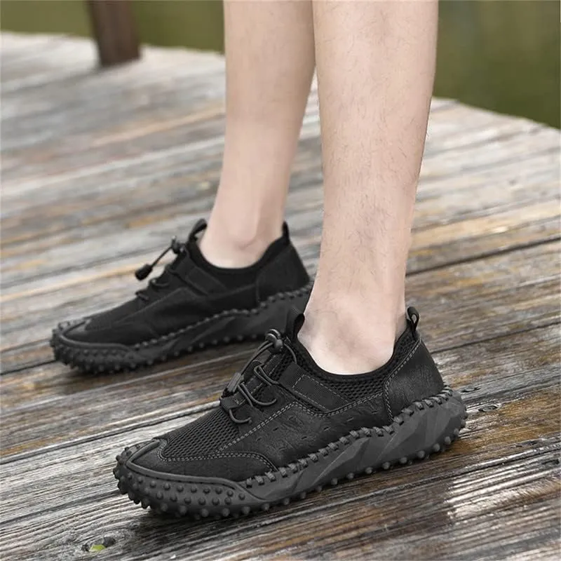 LLTMALL Men's Breathable Mesh Leather Trekking Shoes Outdoor Backpacking Hiking Sneakers