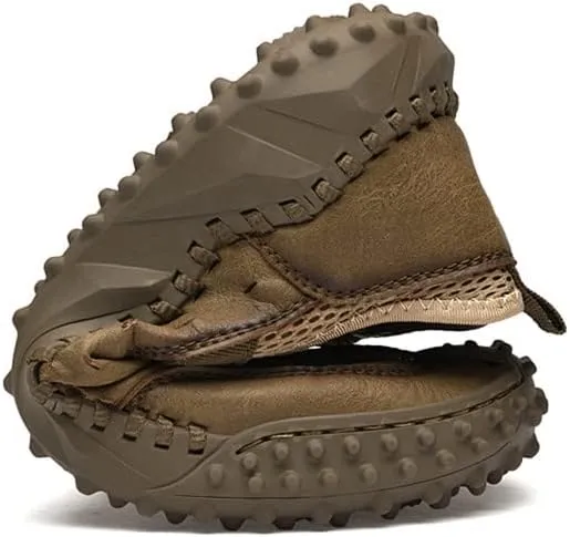 LLTMALL Men's Breathable Mesh Leather Trekking Shoes Outdoor Backpacking Hiking Sneakers