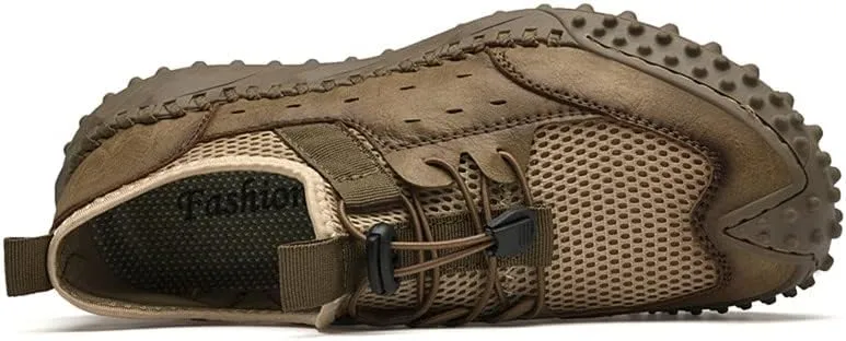 LLTMALL Men's Breathable Mesh Leather Trekking Shoes Outdoor Backpacking Hiking Sneakers