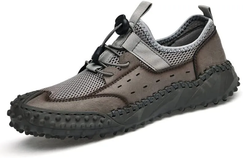 LLTMALL Men's Breathable Mesh Leather Trekking Shoes Outdoor Backpacking Hiking Sneakers