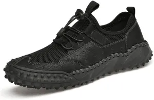 LLTMALL Men's Breathable Mesh Leather Trekking Shoes Outdoor Backpacking Hiking Sneakers