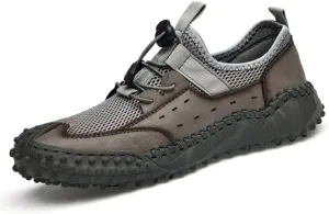 LLTMALL Men's Breathable Mesh Leather Trekking Shoes Outdoor Backpacking Hiking Sneakers