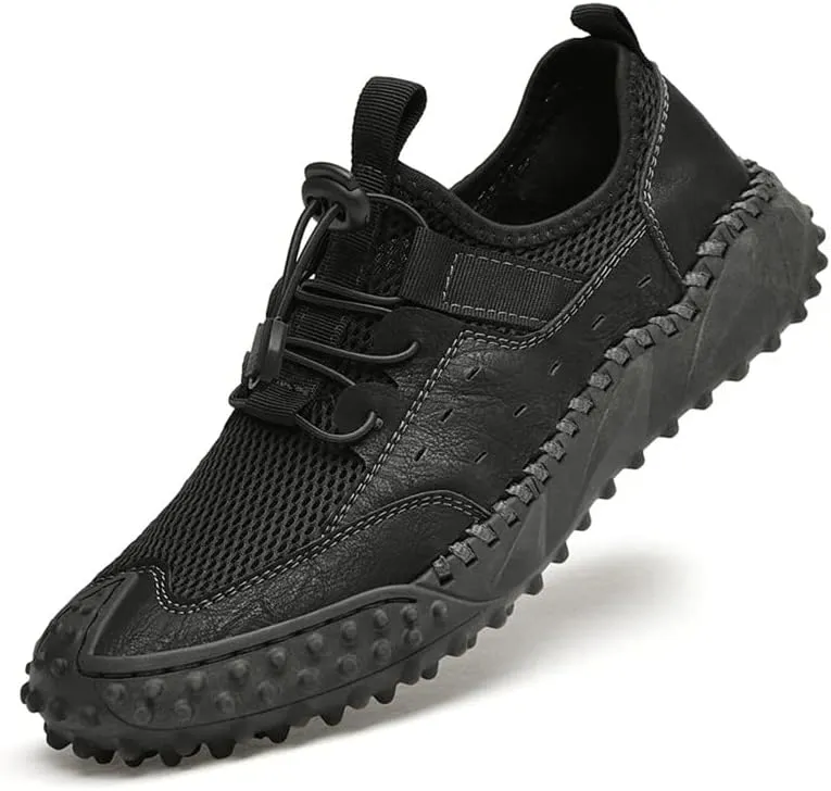 LLTMALL Men's Breathable Mesh Leather Trekking Shoes Outdoor Backpacking Hiking Sneakers