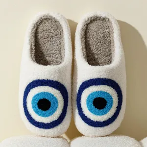 Lucky Blue Eye Design Indoor Plush Slippers for Autumn and Winter