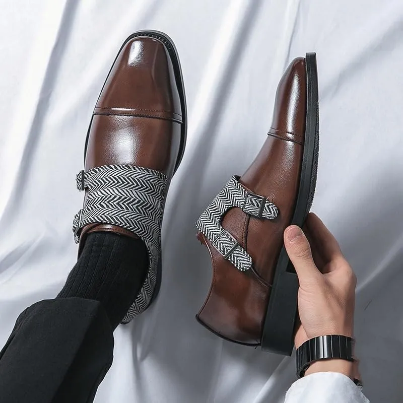 Luxury Men's Loafers Genuine Leather Slip-On Monk Strap Two-Tone Casual Dress Shoes for Business Office & Weddings