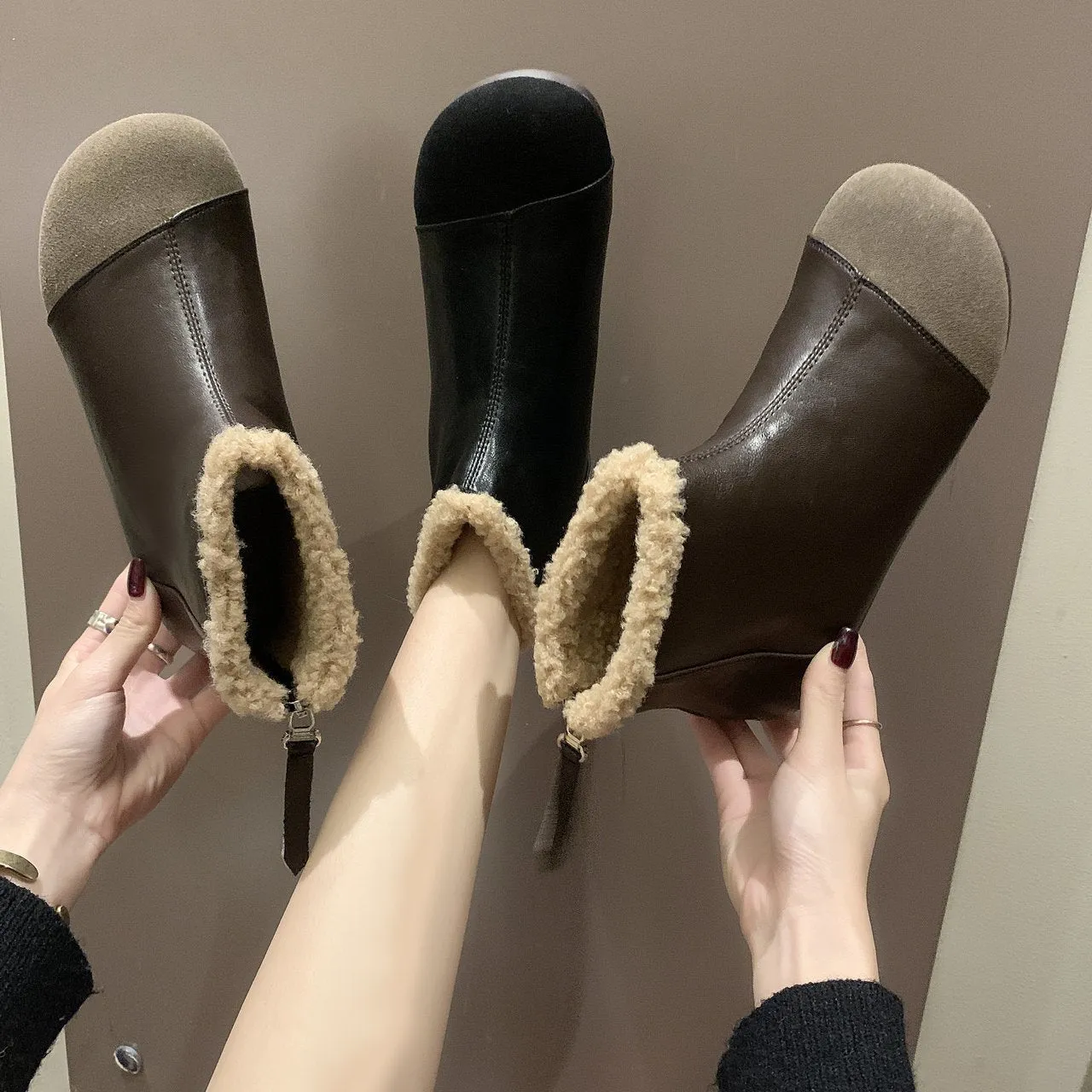 Martin Boots Flat Leather Ankle Warm Boots