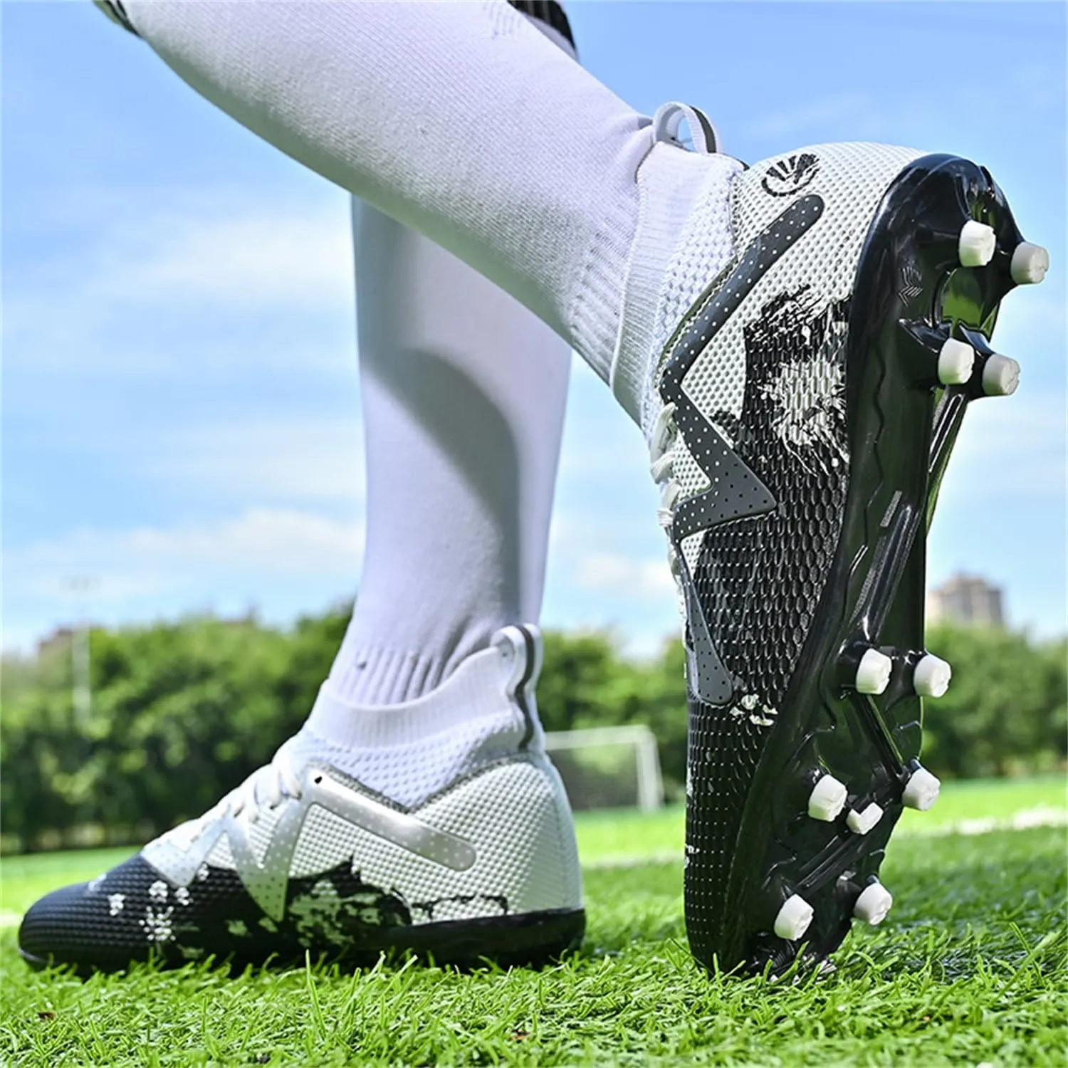 MDPCX Men's and Women's Football Shoes Non-Slip Shoes Professional high-top Breathable Non-Slip Sports Football Shoes Outdoor Indoor TF/AG
