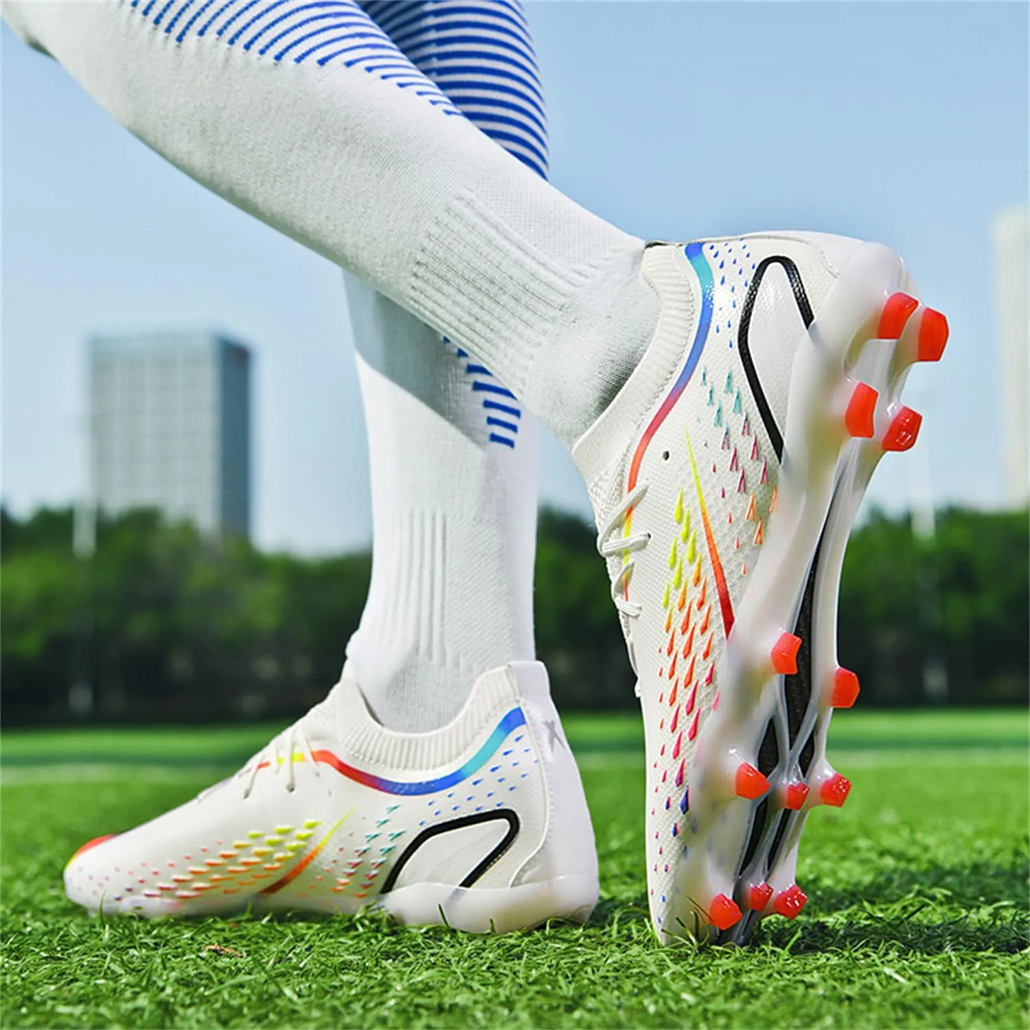 MDPCX Men's and Women's Football Shoes Non-Slip Shoes Professional high-top Breathable Non-Slip Sports Football Shoes Outdoor Indoor TF/AG