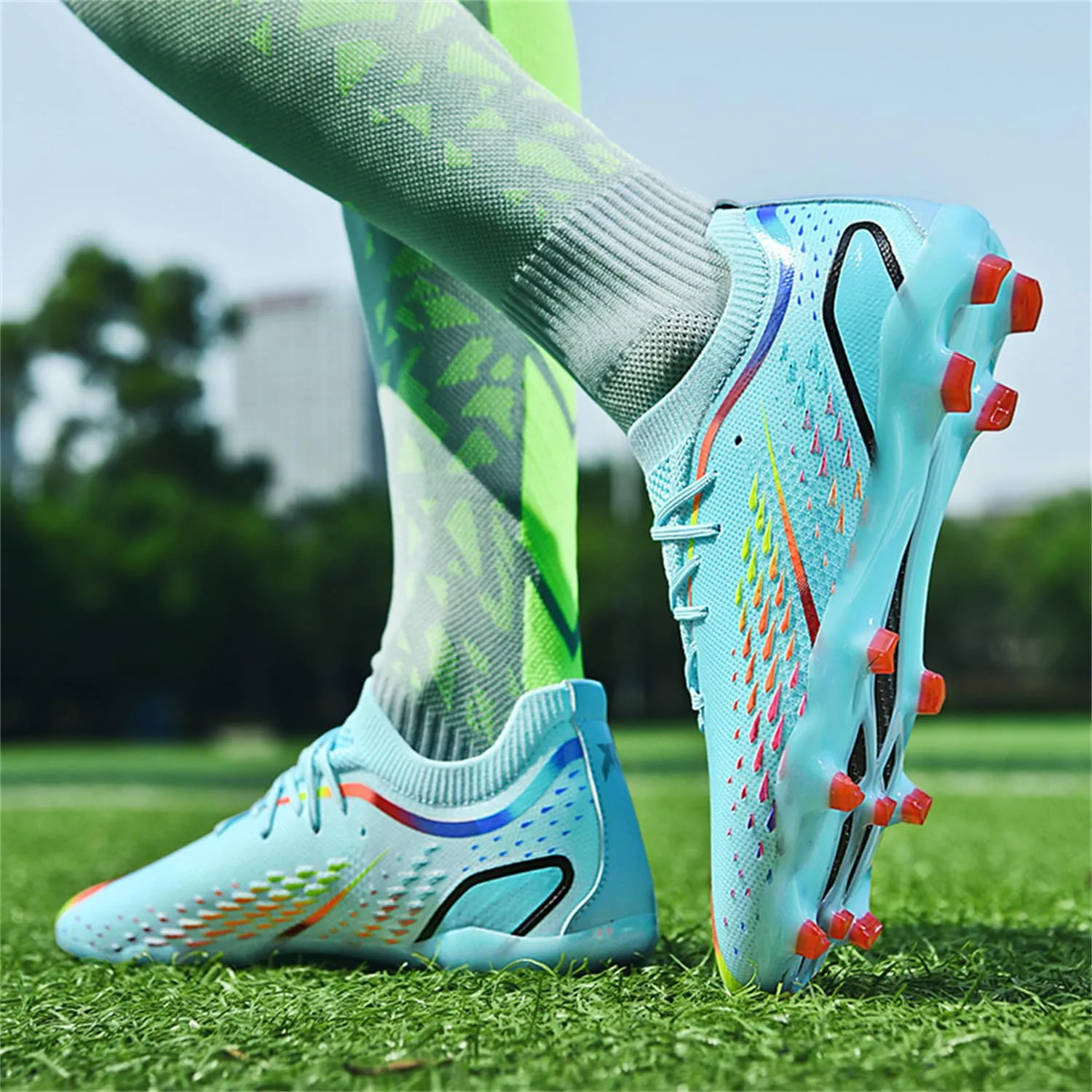 MDPCX Men's and Women's Football Shoes Non-Slip Shoes Professional high-top Breathable Non-Slip Sports Football Shoes Outdoor Indoor TF/AG