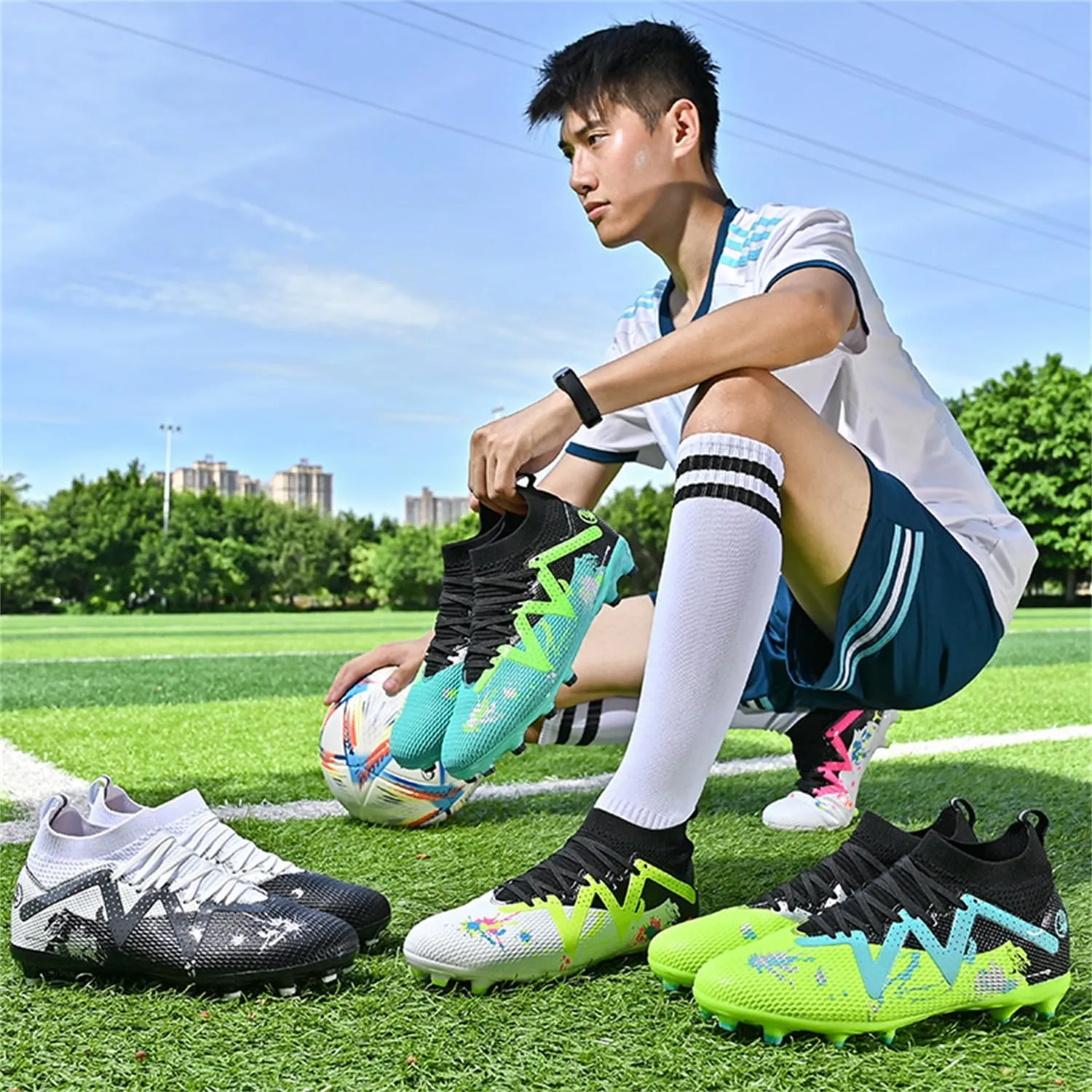 MDPCX Men's and Women's Football Shoes Non-Slip Shoes Professional high-top Breathable Non-Slip Sports Football Shoes Outdoor Indoor TF/AG
