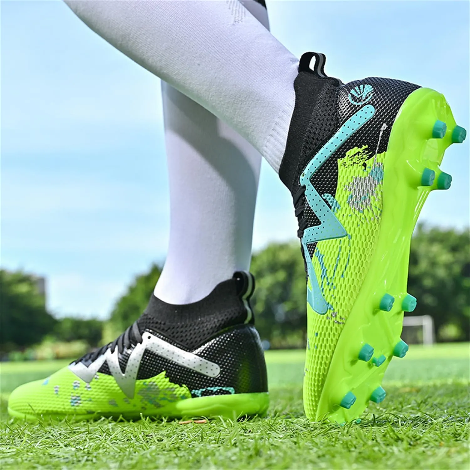 MDPCX Men's and Women's Football Shoes Non-Slip Shoes Professional high-top Breathable Non-Slip Sports Football Shoes Outdoor Indoor TF/AG