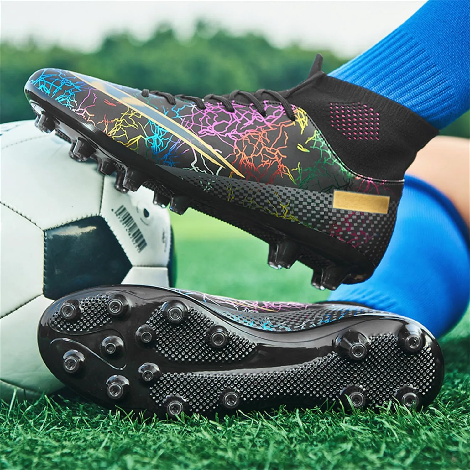 MDPCX Men's and Women's Football Shoes Non-Slip Shoes Professional high-top Breathable Non-Slip Sports Football Shoes Outdoor Indoor TF/AG