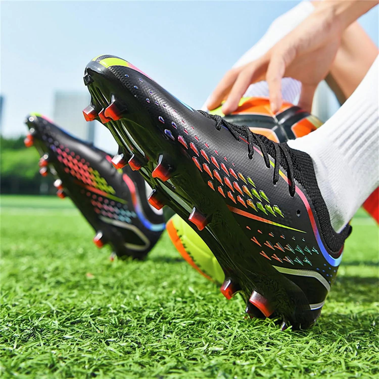 MDPCX Men's and Women's Football Shoes Non-Slip Shoes Professional high-top Breathable Non-Slip Sports Football Shoes Outdoor Indoor TF/AG