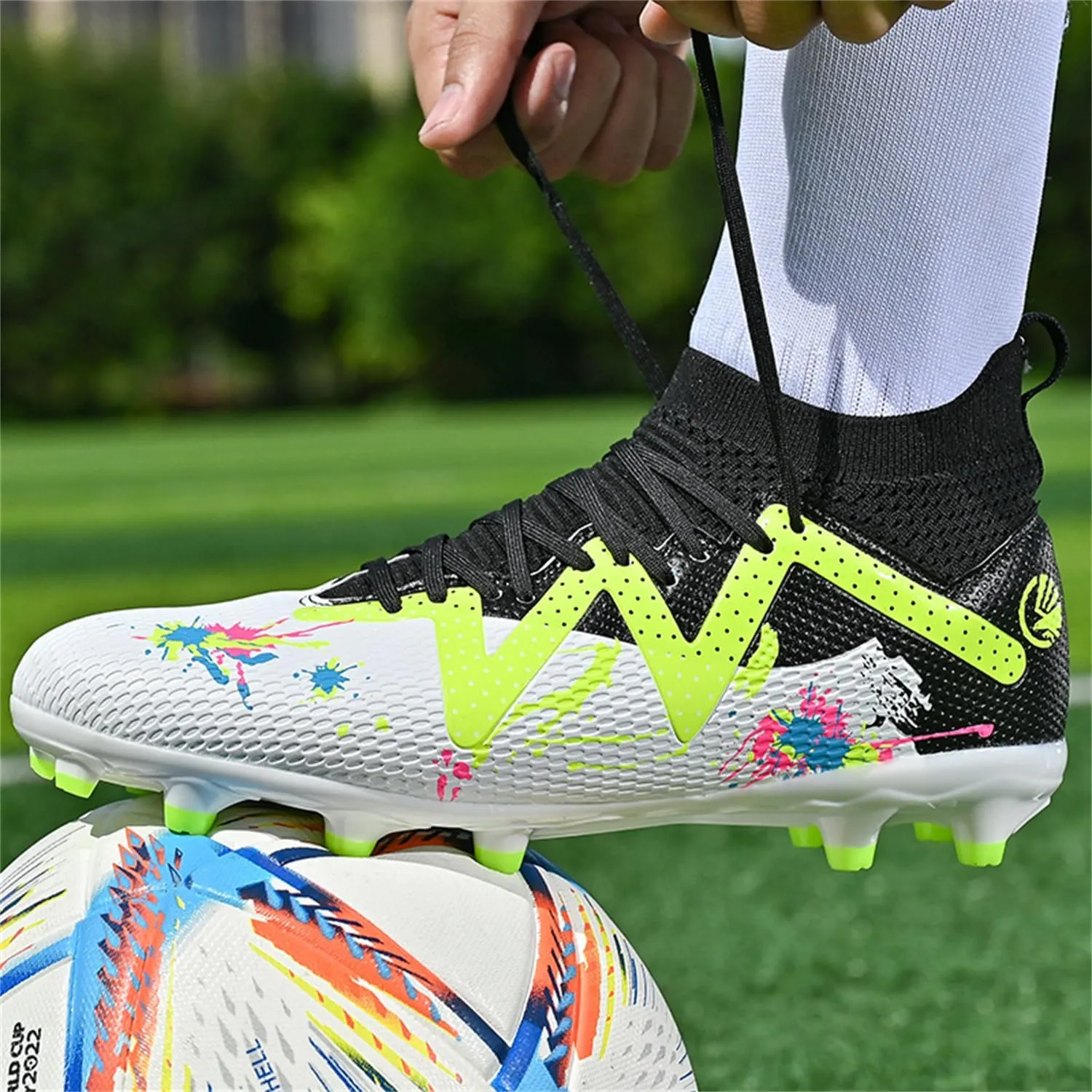 MDPCX Men's and Women's Football Shoes Non-Slip Shoes Professional high-top Breathable Non-Slip Sports Football Shoes Outdoor Indoor TF/AG