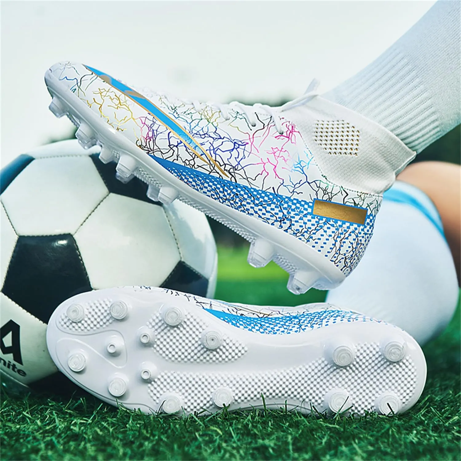 MDPCX Men's and Women's Football Shoes Non-Slip Shoes Professional high-top Breathable Non-Slip Sports Football Shoes Outdoor Indoor TF/AG