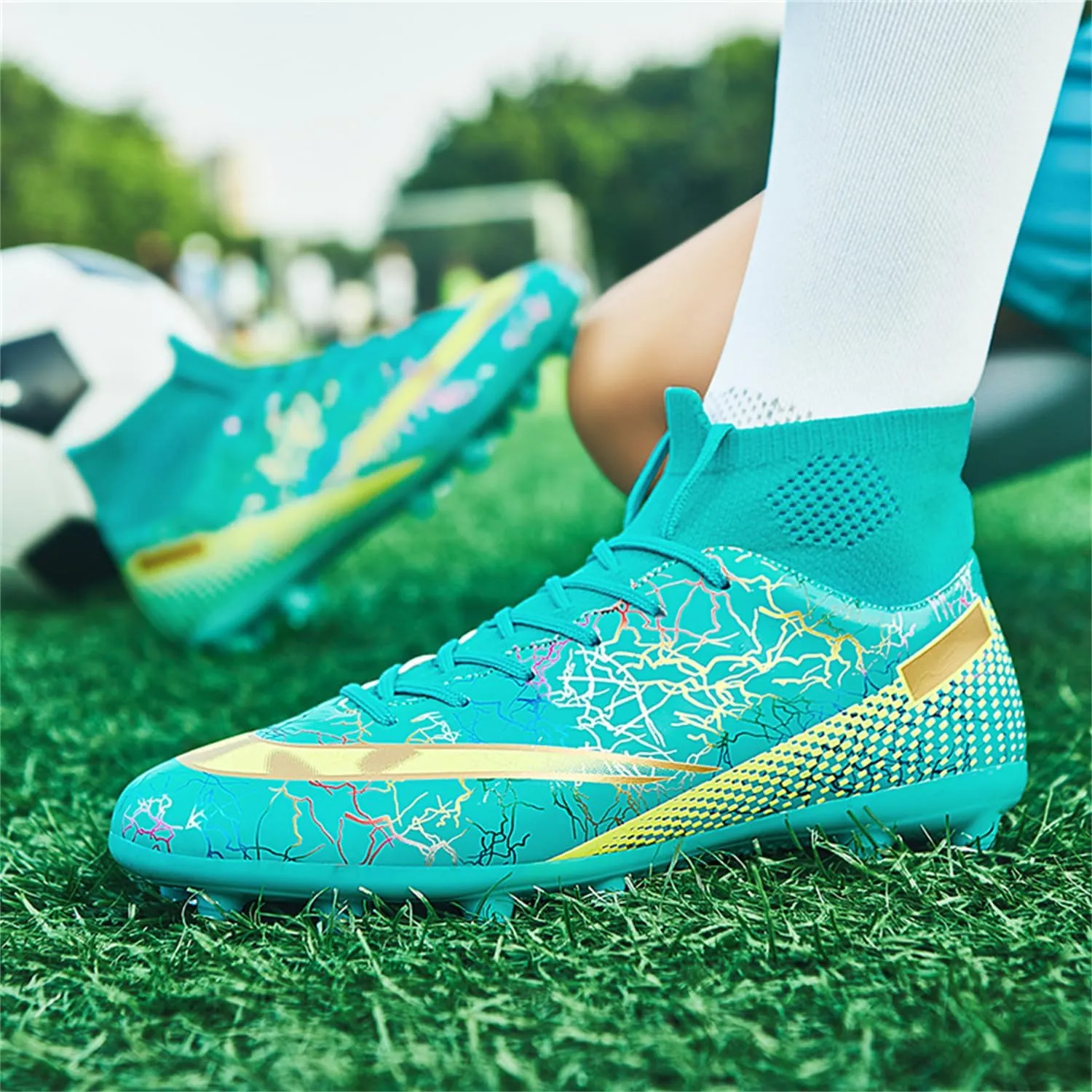 MDPCX Men's and Women's Football Shoes Non-Slip Shoes Professional high-top Breathable Non-Slip Sports Football Shoes Outdoor Indoor TF/AG
