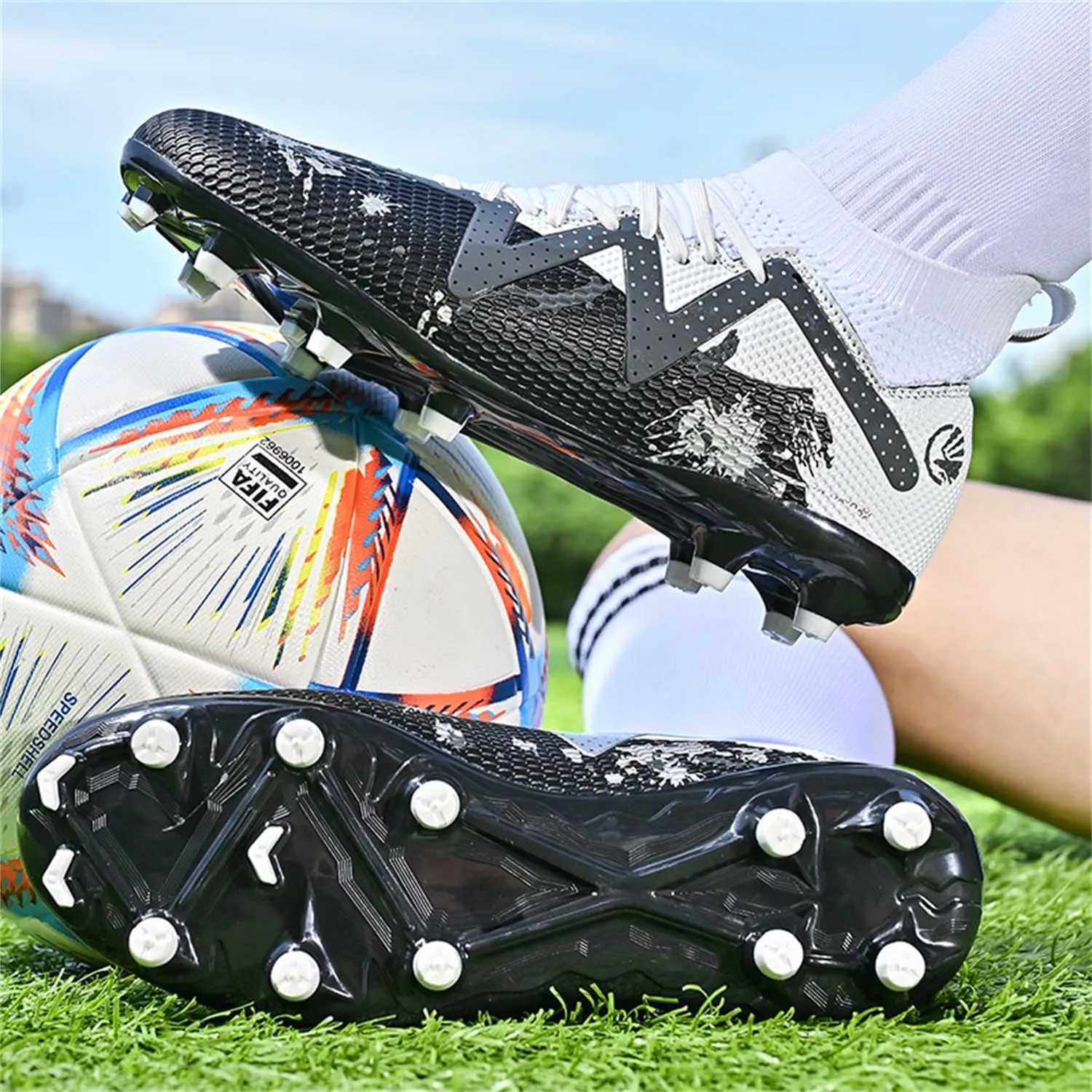 MDPCX Men's and Women's Football Shoes Non-Slip Shoes Professional high-top Breathable Non-Slip Sports Football Shoes Outdoor Indoor TF/AG