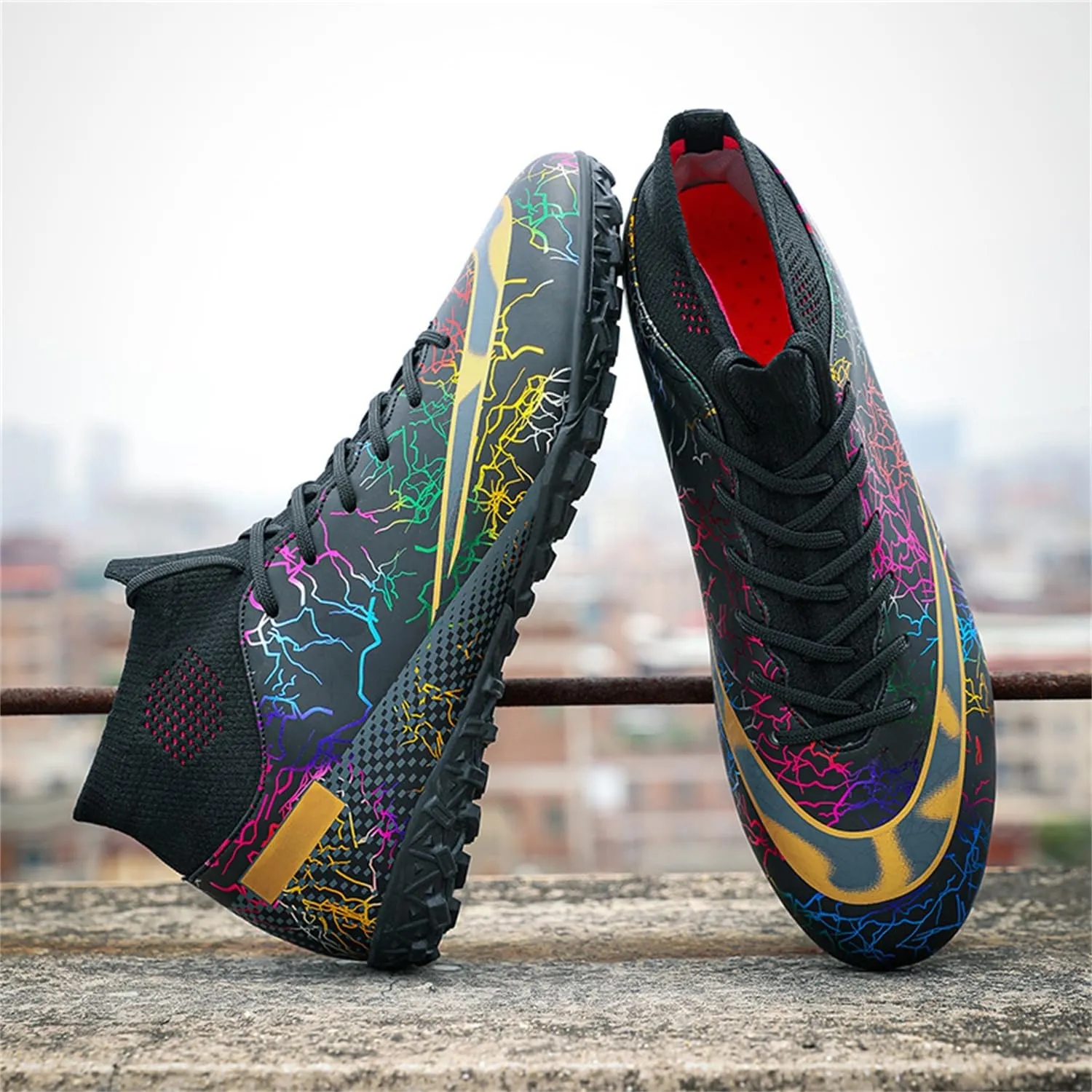 MDPCX Men's and Women's Football Shoes Non-Slip Shoes Professional high-top Breathable Non-Slip Sports Football Shoes Outdoor Indoor TF/AG