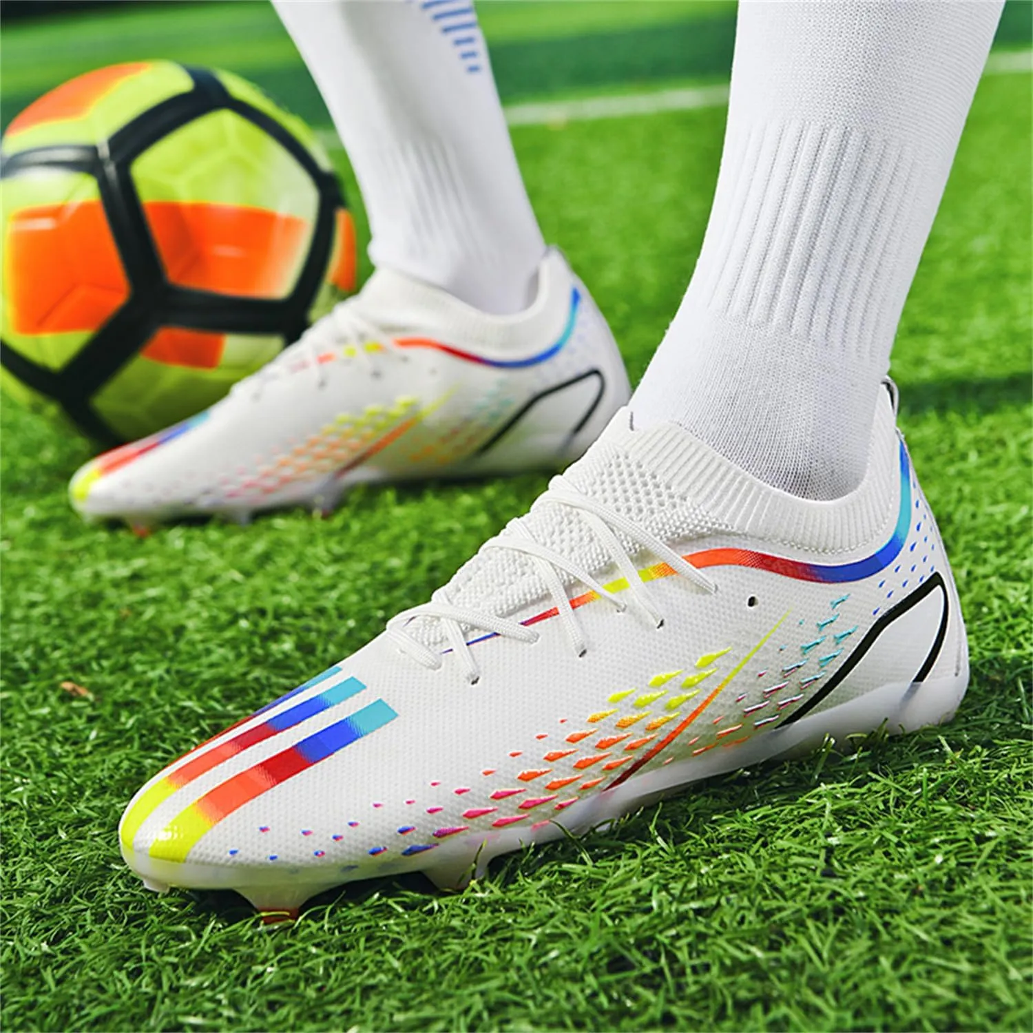 MDPCX Men's and Women's Football Shoes Non-Slip Shoes Professional high-top Breathable Non-Slip Sports Football Shoes Outdoor Indoor TF/AG