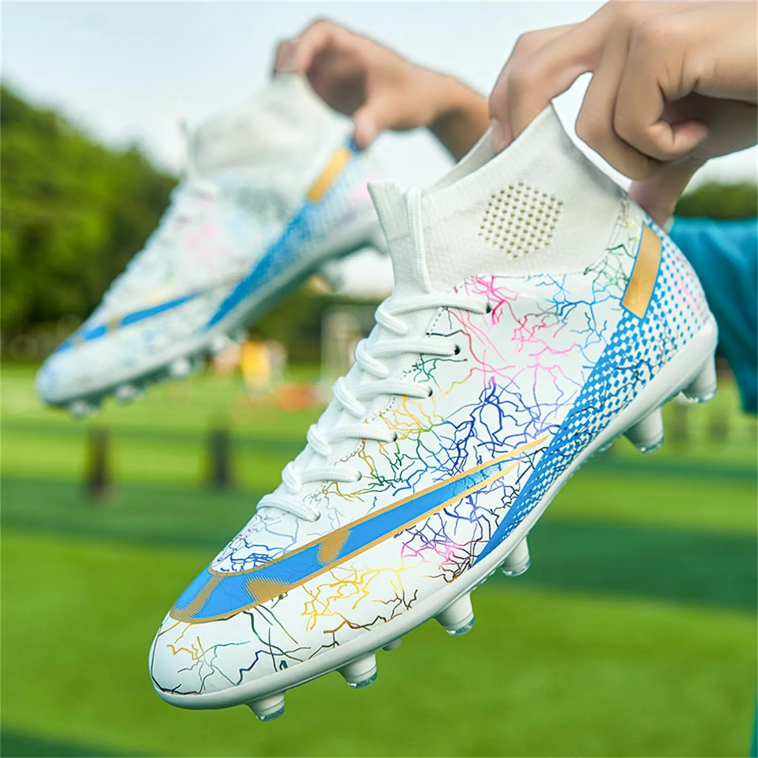 MDPCX Men's and Women's Football Shoes Non-Slip Shoes Professional high-top Breathable Non-Slip Sports Football Shoes Outdoor Indoor TF/AG