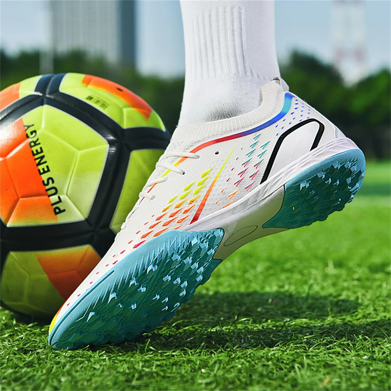 MDPCX Men's and Women's Football Shoes Non-Slip Shoes Professional high-top Breathable Non-Slip Sports Football Shoes Outdoor Indoor TF/AG