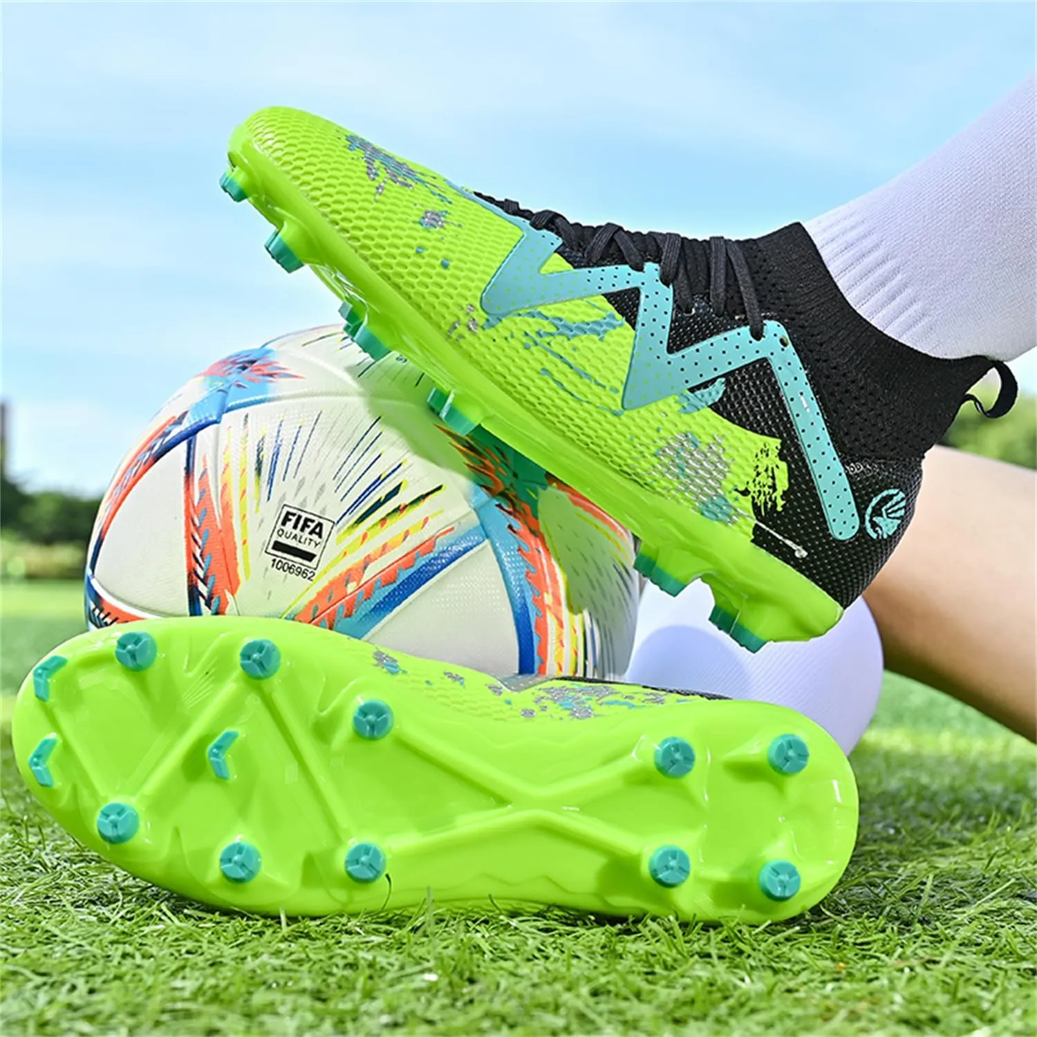 MDPCX Men's and Women's Football Shoes Non-Slip Shoes Professional high-top Breathable Non-Slip Sports Football Shoes Outdoor Indoor TF/AG