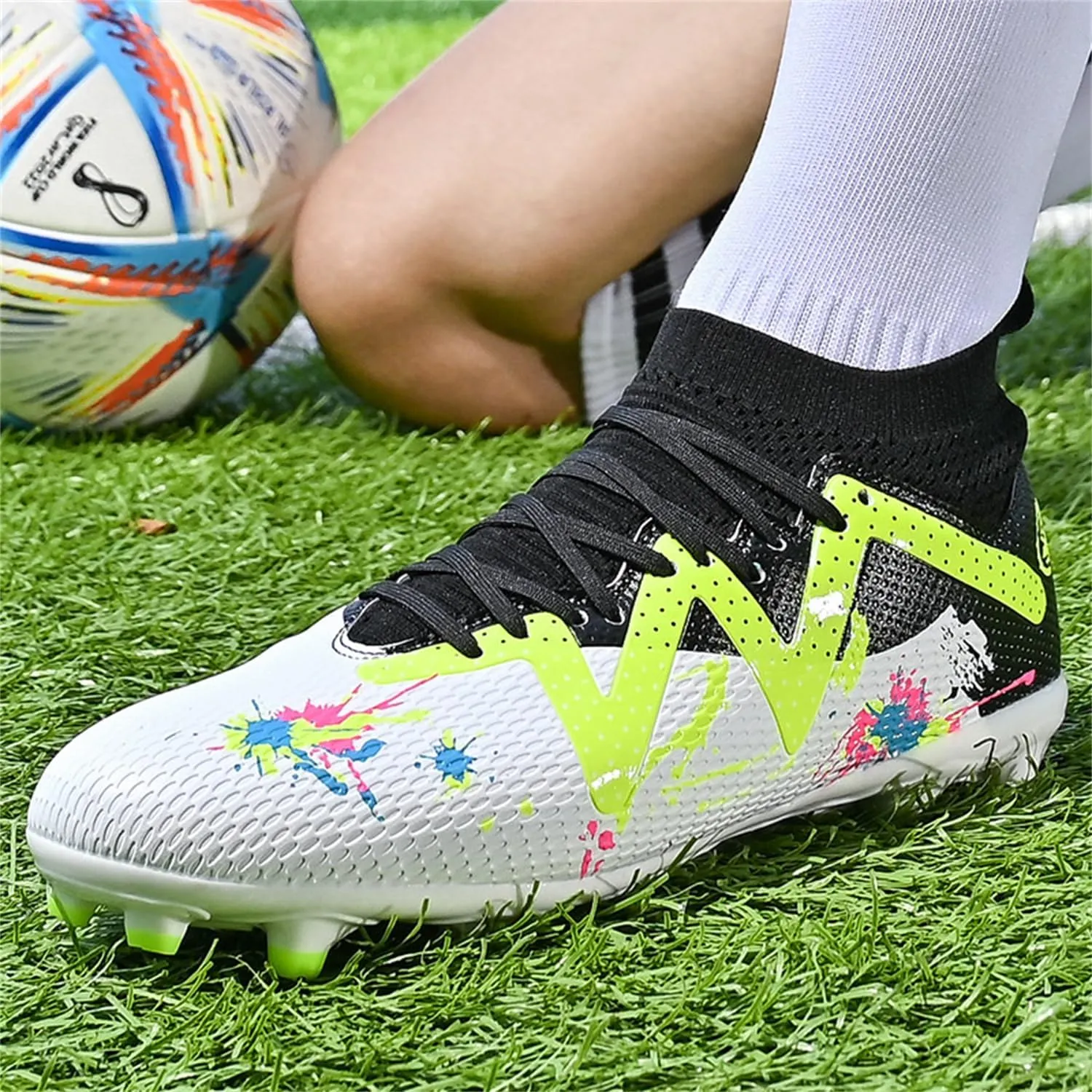 MDPCX Men's and Women's Football Shoes Non-Slip Shoes Professional high-top Breathable Non-Slip Sports Football Shoes Outdoor Indoor TF/AG