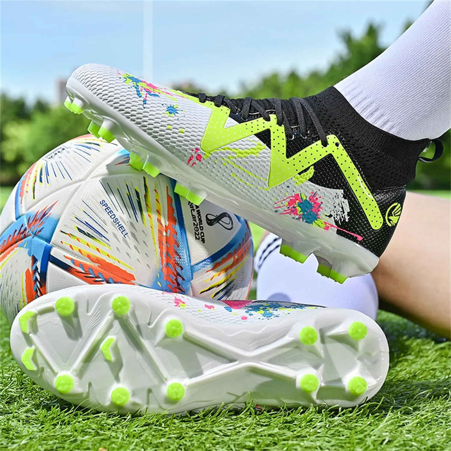 MDPCX Men's and Women's Football Shoes Non-Slip Shoes Professional high-top Breathable Non-Slip Sports Football Shoes Outdoor Indoor TF/AG