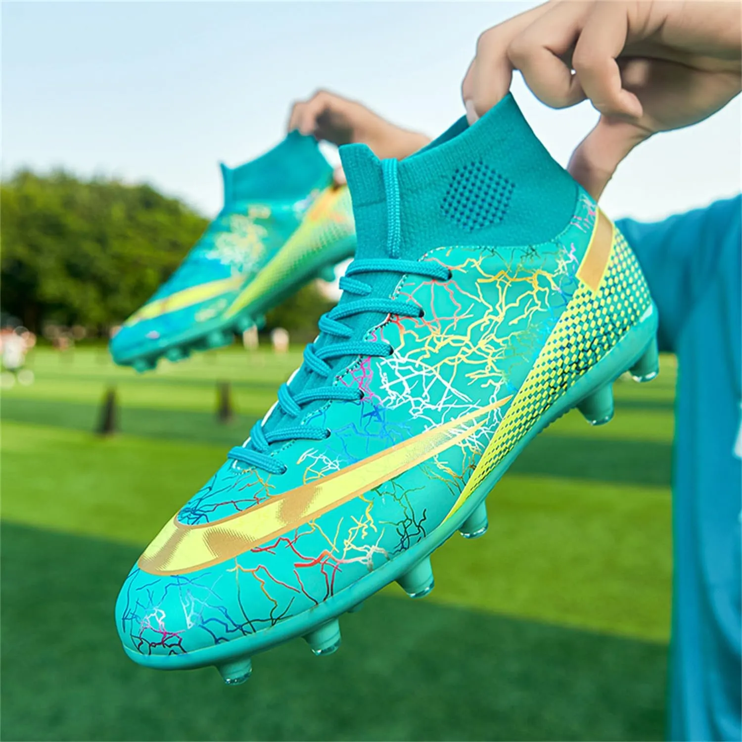 MDPCX Men's and Women's Football Shoes Non-Slip Shoes Professional high-top Breathable Non-Slip Sports Football Shoes Outdoor Indoor TF/AG
