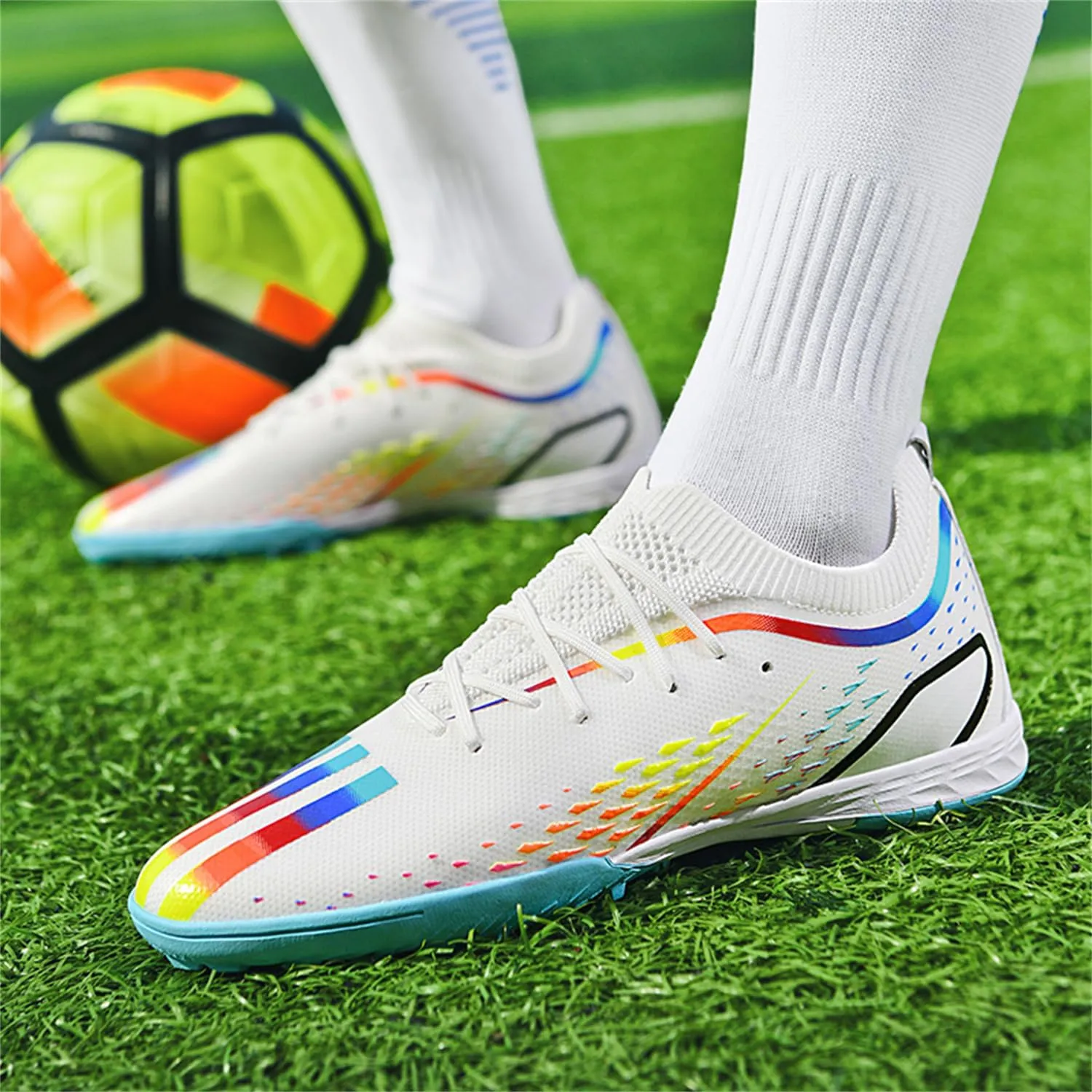 MDPCX Men's and Women's Football Shoes Non-Slip Shoes Professional high-top Breathable Non-Slip Sports Football Shoes Outdoor Indoor TF/AG