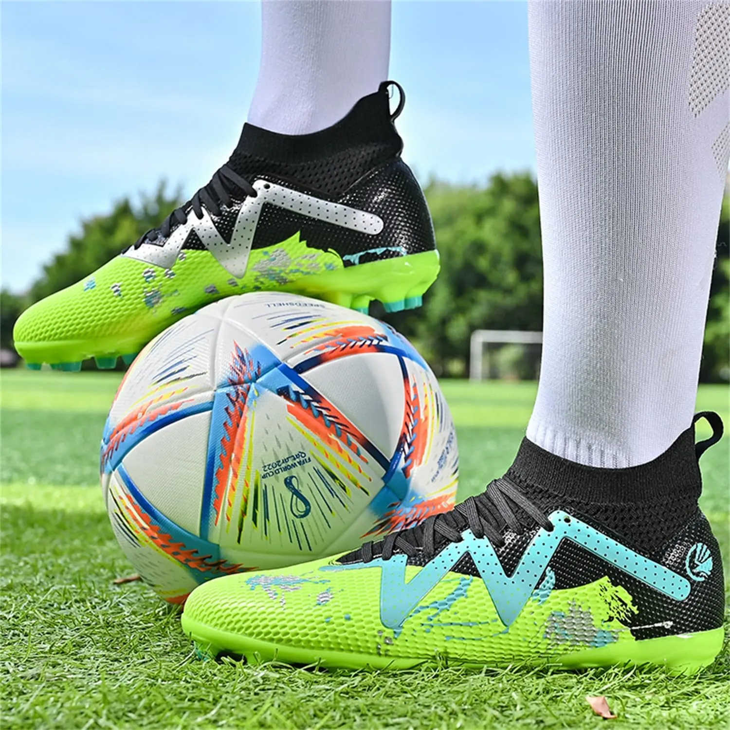 MDPCX Men's and Women's Football Shoes Non-Slip Shoes Professional high-top Breathable Non-Slip Sports Football Shoes Outdoor Indoor TF/AG
