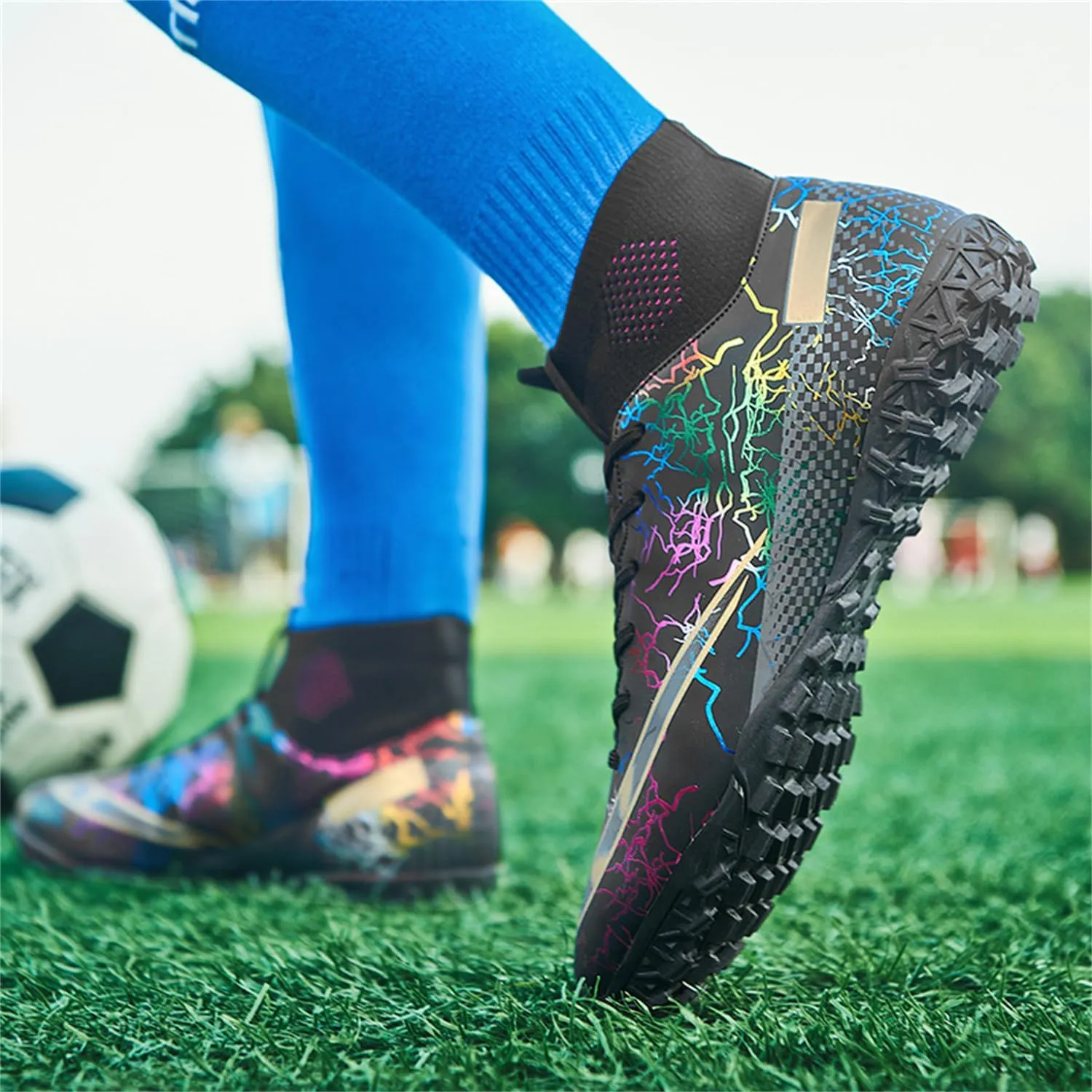 MDPCX Men's and Women's Football Shoes Non-Slip Shoes Professional high-top Breathable Non-Slip Sports Football Shoes Outdoor Indoor TF/AG