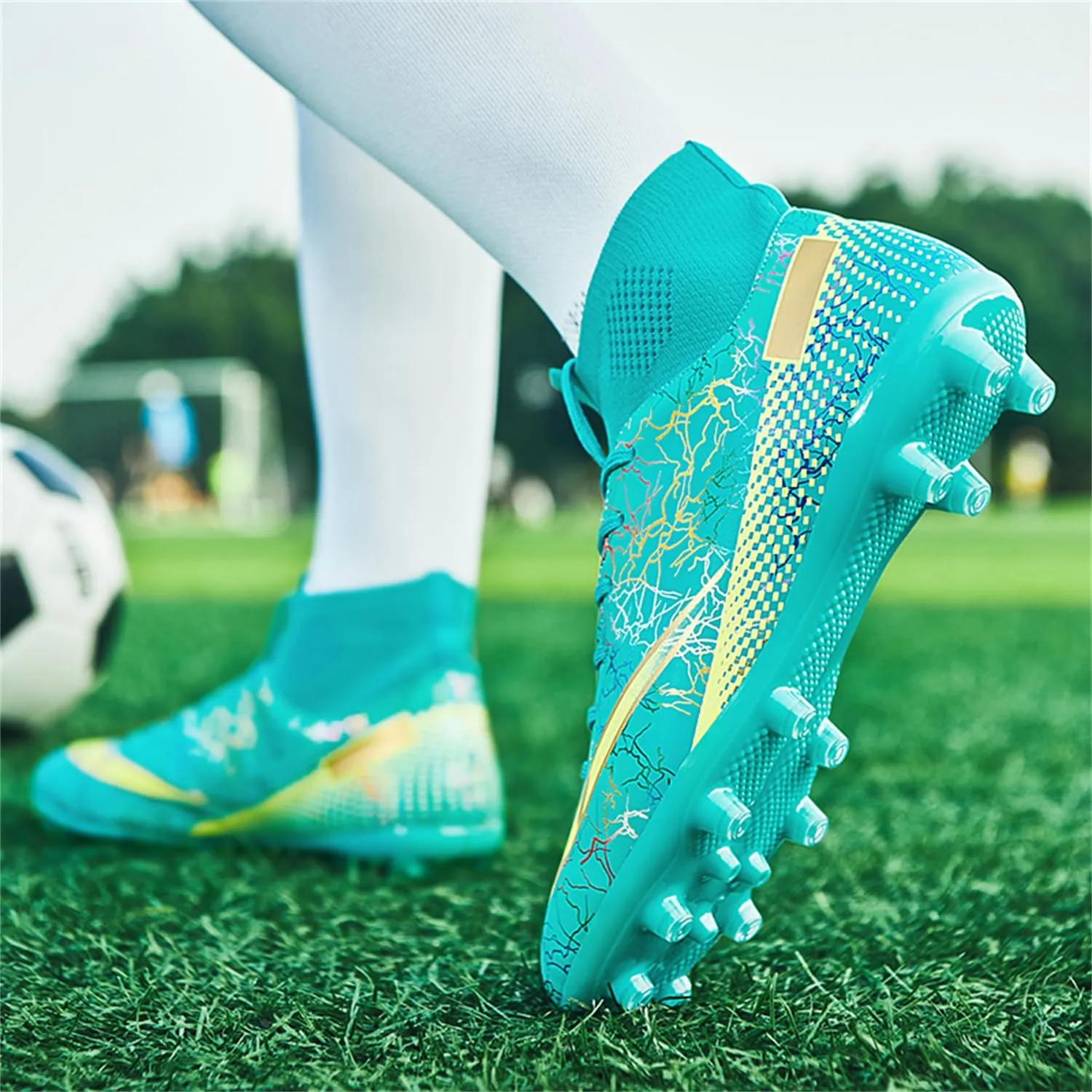 MDPCX Men's and Women's Football Shoes Non-Slip Shoes Professional high-top Breathable Non-Slip Sports Football Shoes Outdoor Indoor TF/AG
