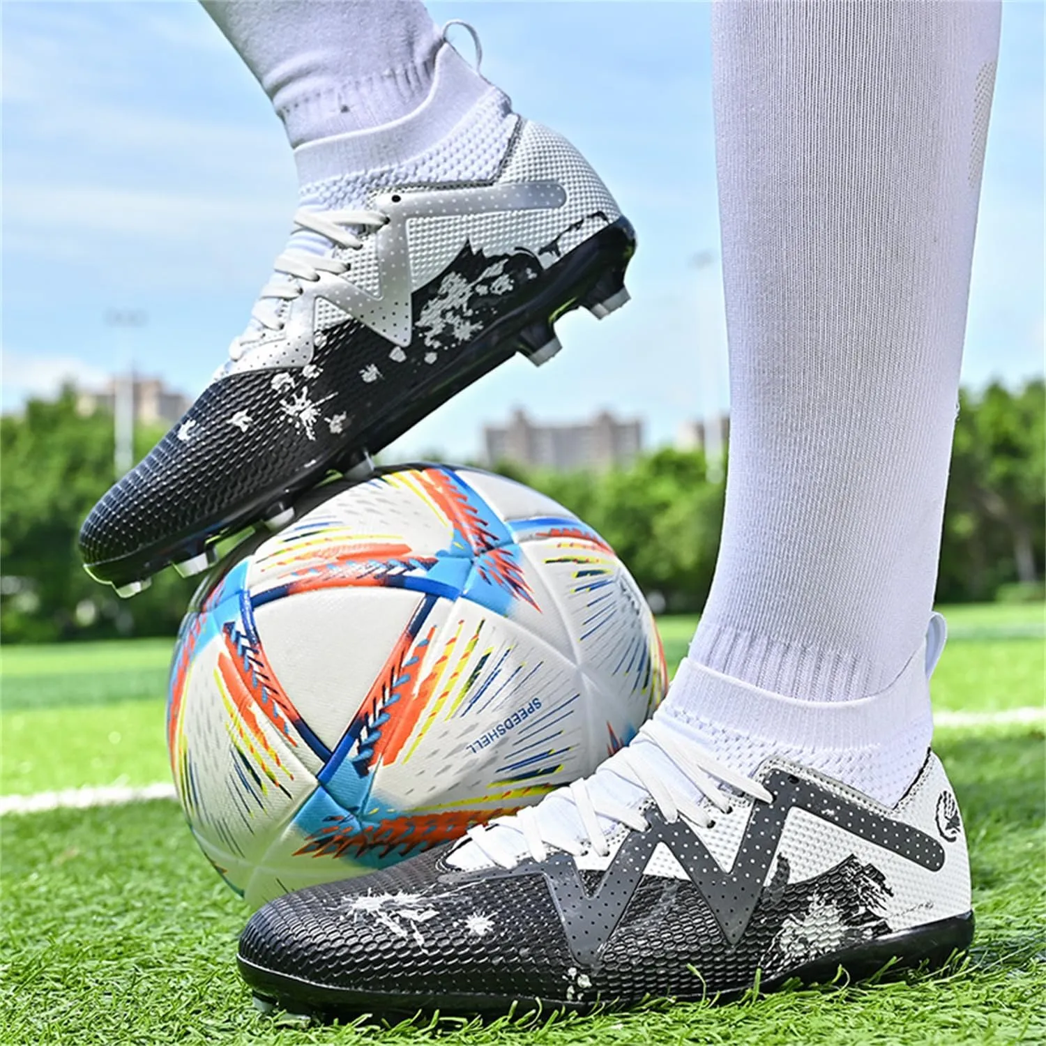 MDPCX Men's and Women's Football Shoes Non-Slip Shoes Professional high-top Breathable Non-Slip Sports Football Shoes Outdoor Indoor TF/AG