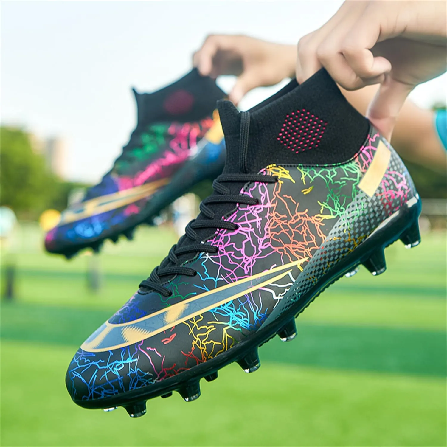 MDPCX Men's and Women's Football Shoes Non-Slip Shoes Professional high-top Breathable Non-Slip Sports Football Shoes Outdoor Indoor TF/AG