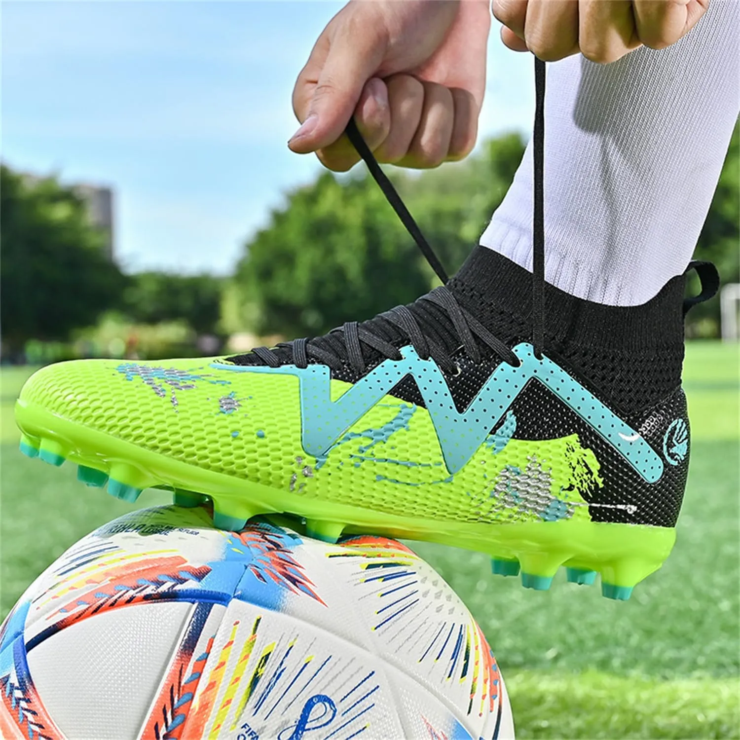 MDPCX Men's and Women's Football Shoes Non-Slip Shoes Professional high-top Breathable Non-Slip Sports Football Shoes Outdoor Indoor TF/AG