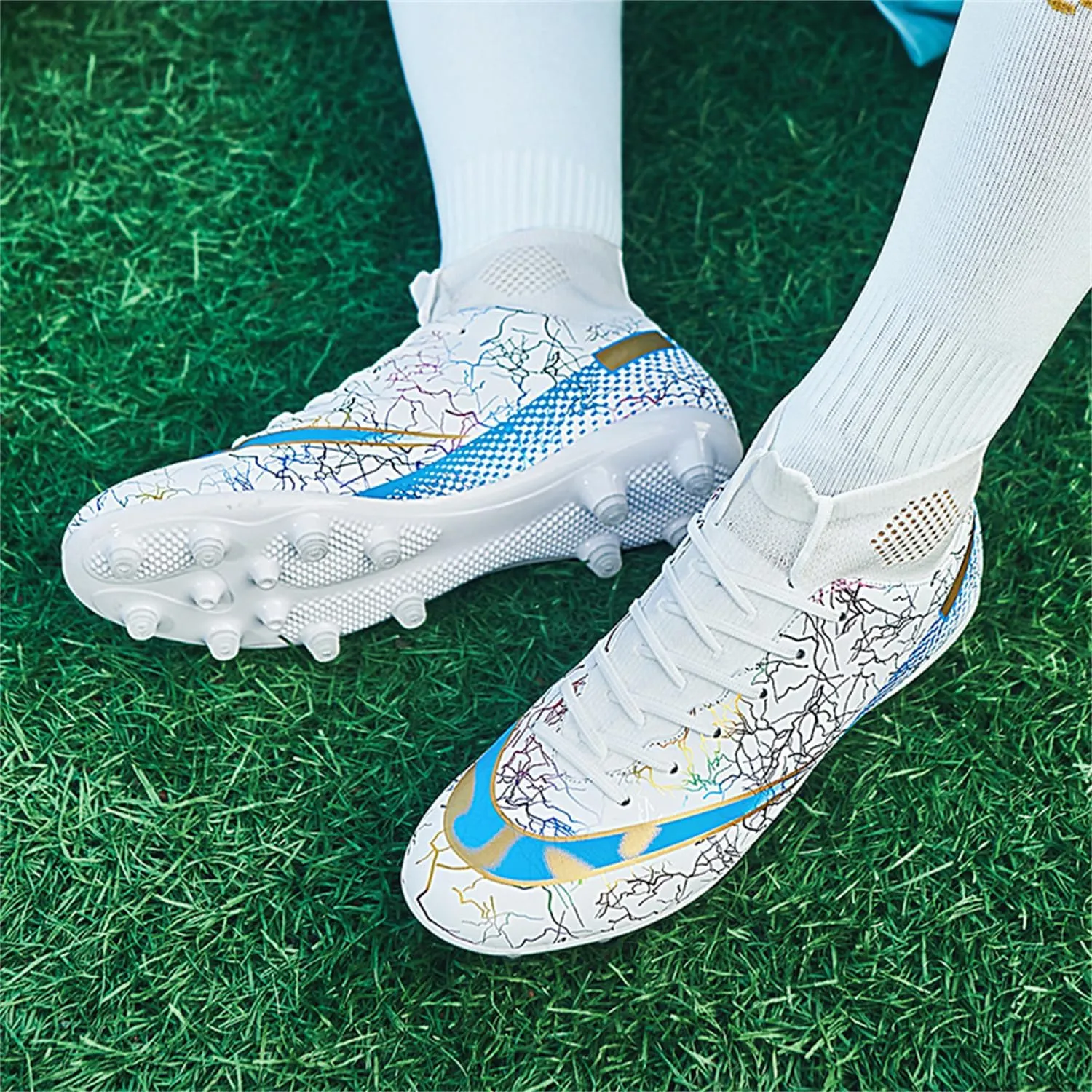 MDPCX Men's and Women's Football Shoes Non-Slip Shoes Professional high-top Breathable Non-Slip Sports Football Shoes Outdoor Indoor TF/AG