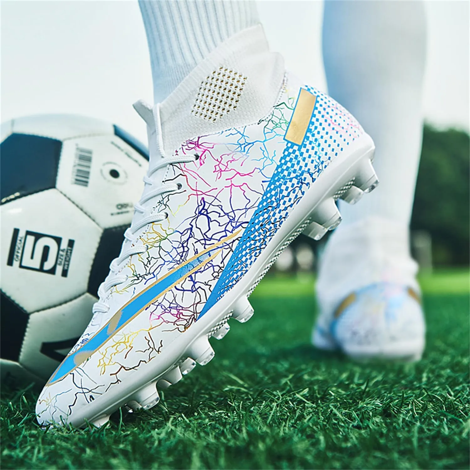 MDPCX Men's and Women's Football Shoes Non-Slip Shoes Professional high-top Breathable Non-Slip Sports Football Shoes Outdoor Indoor TF/AG