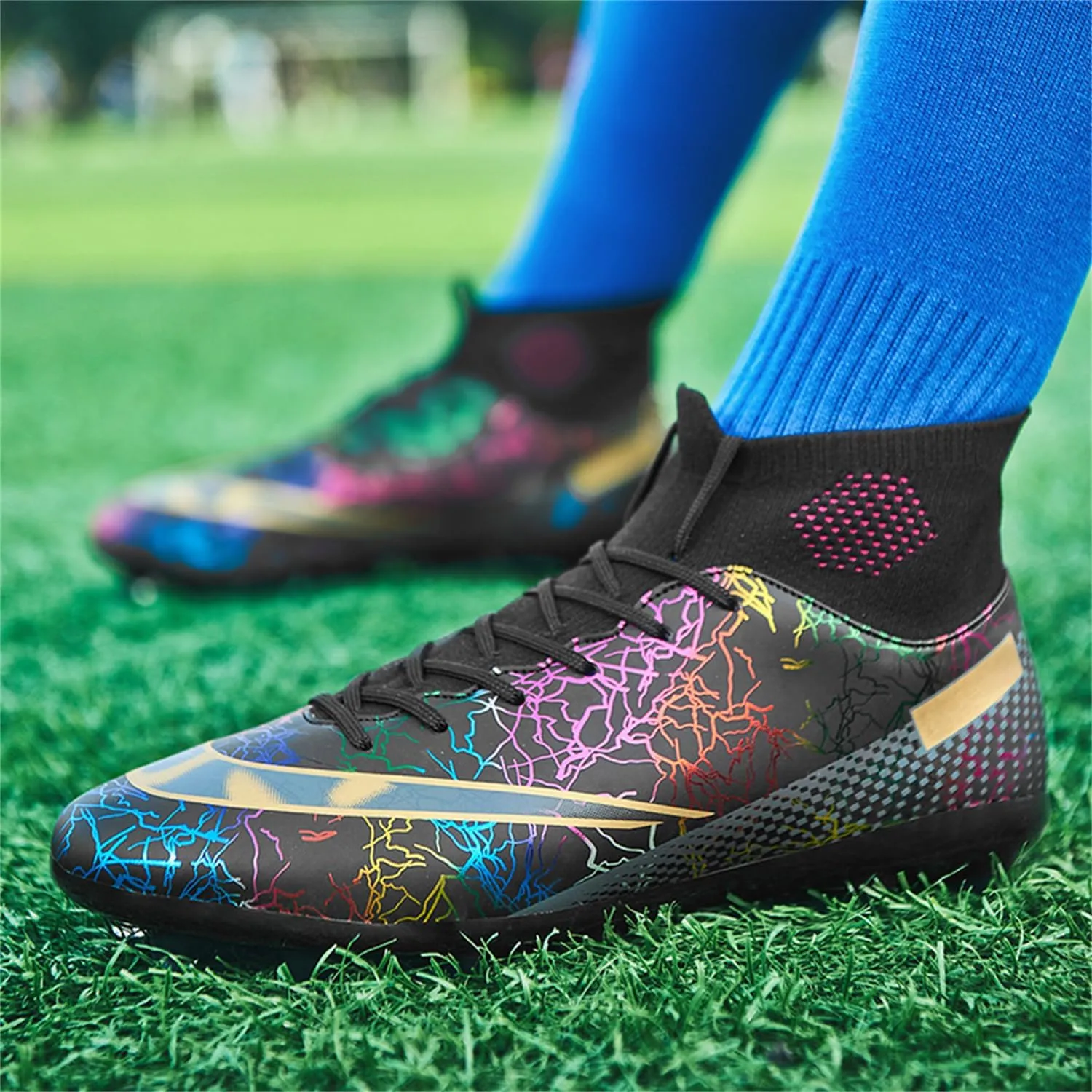 MDPCX Men's and Women's Football Shoes Non-Slip Shoes Professional high-top Breathable Non-Slip Sports Football Shoes Outdoor Indoor TF/AG