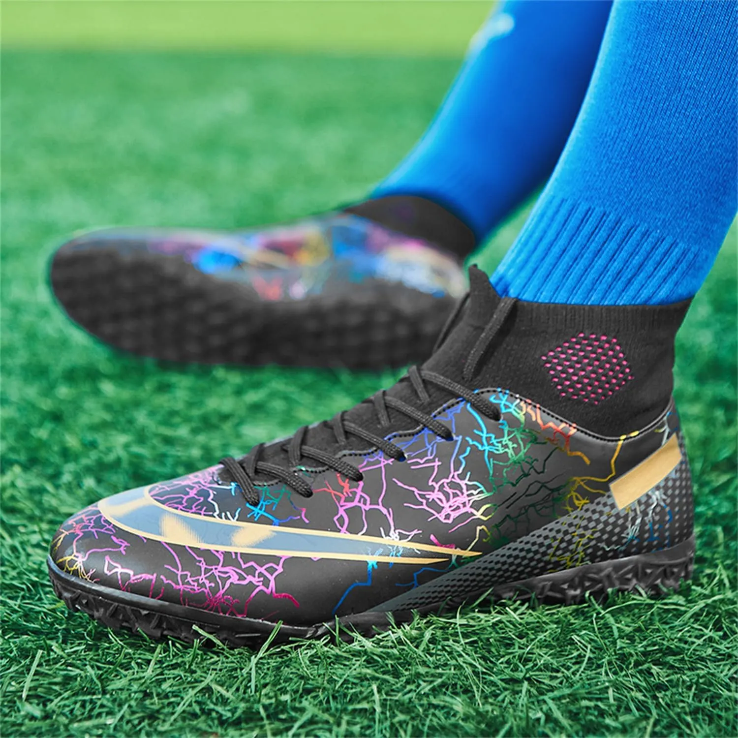 MDPCX Men's and Women's Football Shoes Non-Slip Shoes Professional high-top Breathable Non-Slip Sports Football Shoes Outdoor Indoor TF/AG