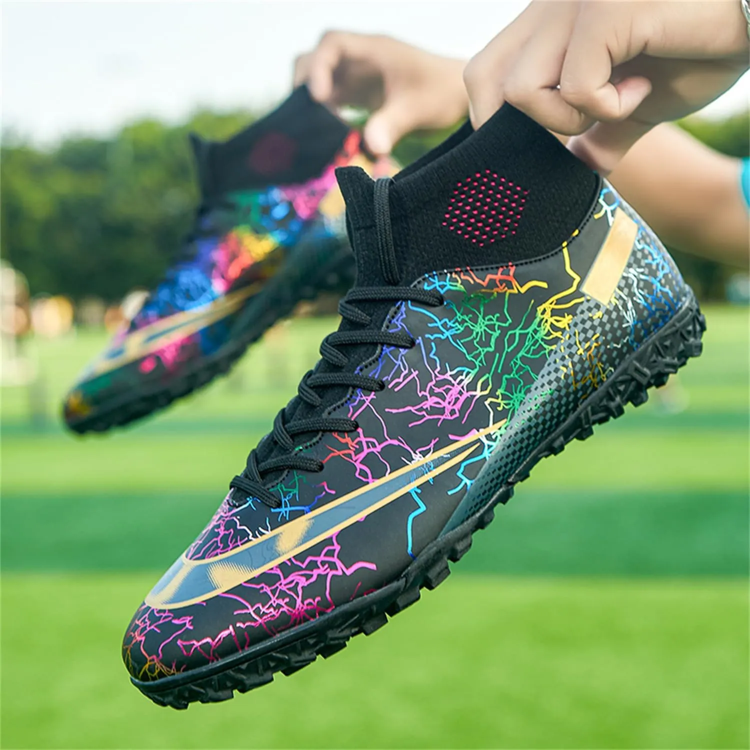 MDPCX Men's and Women's Football Shoes Non-Slip Shoes Professional high-top Breathable Non-Slip Sports Football Shoes Outdoor Indoor TF/AG