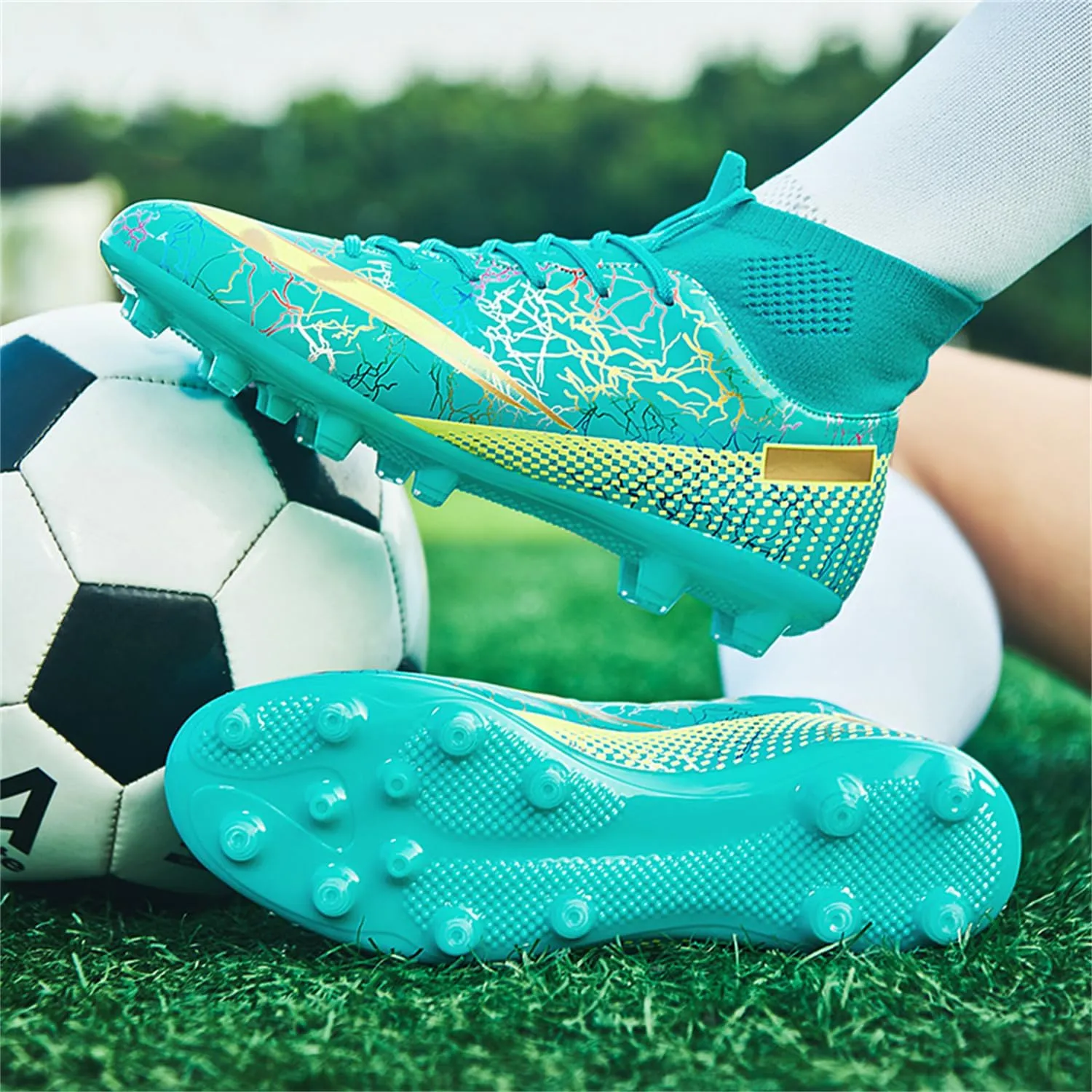 MDPCX Men's and Women's Football Shoes Non-Slip Shoes Professional high-top Breathable Non-Slip Sports Football Shoes Outdoor Indoor TF/AG